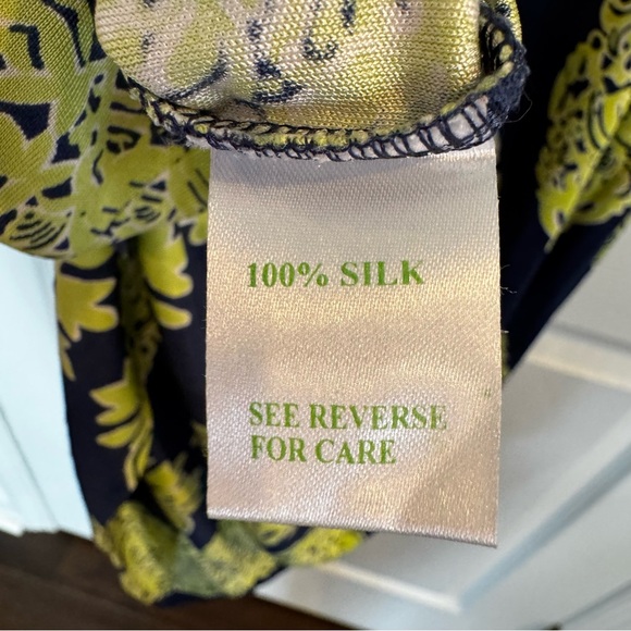 Lilly Pulitzer 100% Silk Shift Dress Navy Green Medallion 3/4 Sleeve Size 6 - Picture 9 of 13